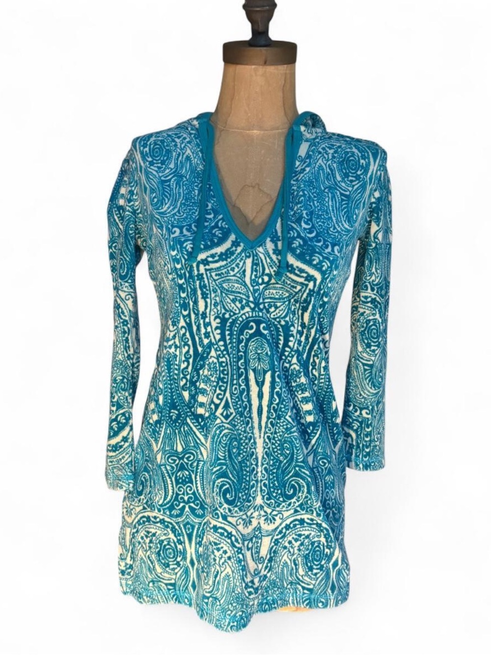Juicy Couture Teal Blue Paisley Hooded Swim Coverup